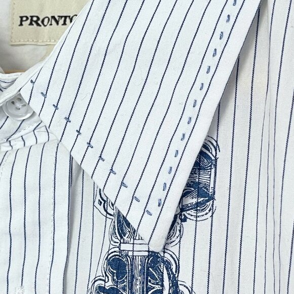 Pronto-Uomo Hand Stitched Shirt Mens Size XL Blue Stripe Button Down Cotton - Picture 7 of 12